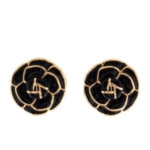 St. John Black and Gold Camellia Earrings